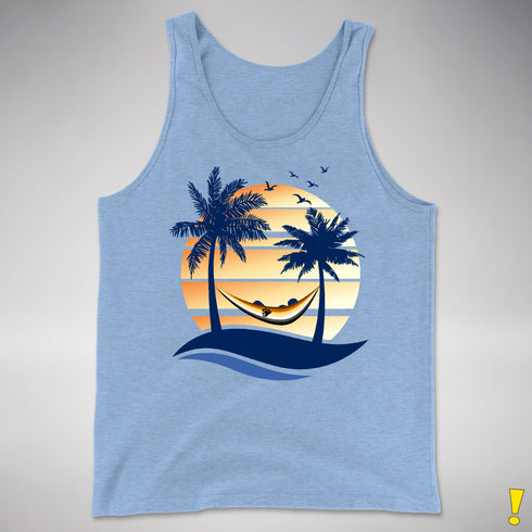 Bear Pride Hammock Summer Beach Sunset Premium Tank Top - Blue Triblend